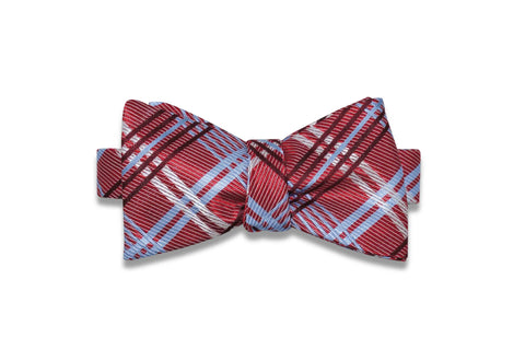 Red Blue Plaid Silk Bow Tie (Self-Tie)