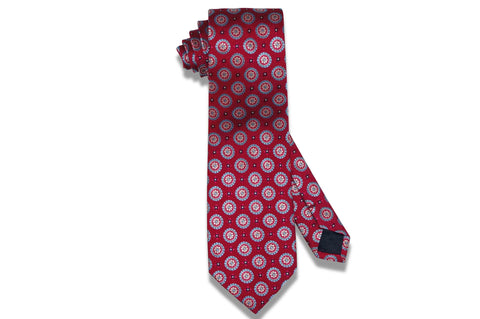 Red Medallion Flowers Silk Tie