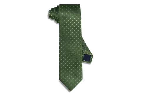 Silver Dotted Green Silk Tie
