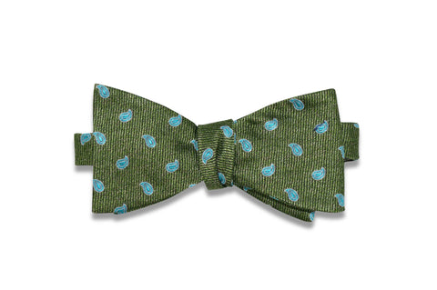 Turquoise Green Paisley Silk Bow Tie (self-tie)