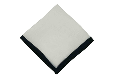 White Black Border Linen Pocket Square