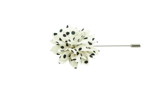 White Black Dots Lapel Flower