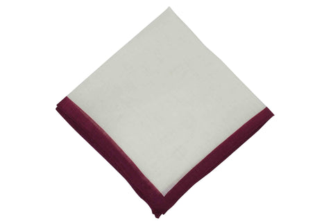 White Burgundy Border Linen Pocket Square