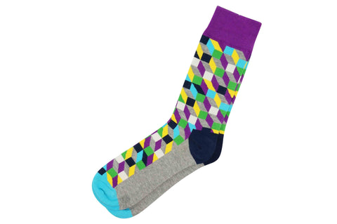 Yellow Grey Blocks Men's Socks